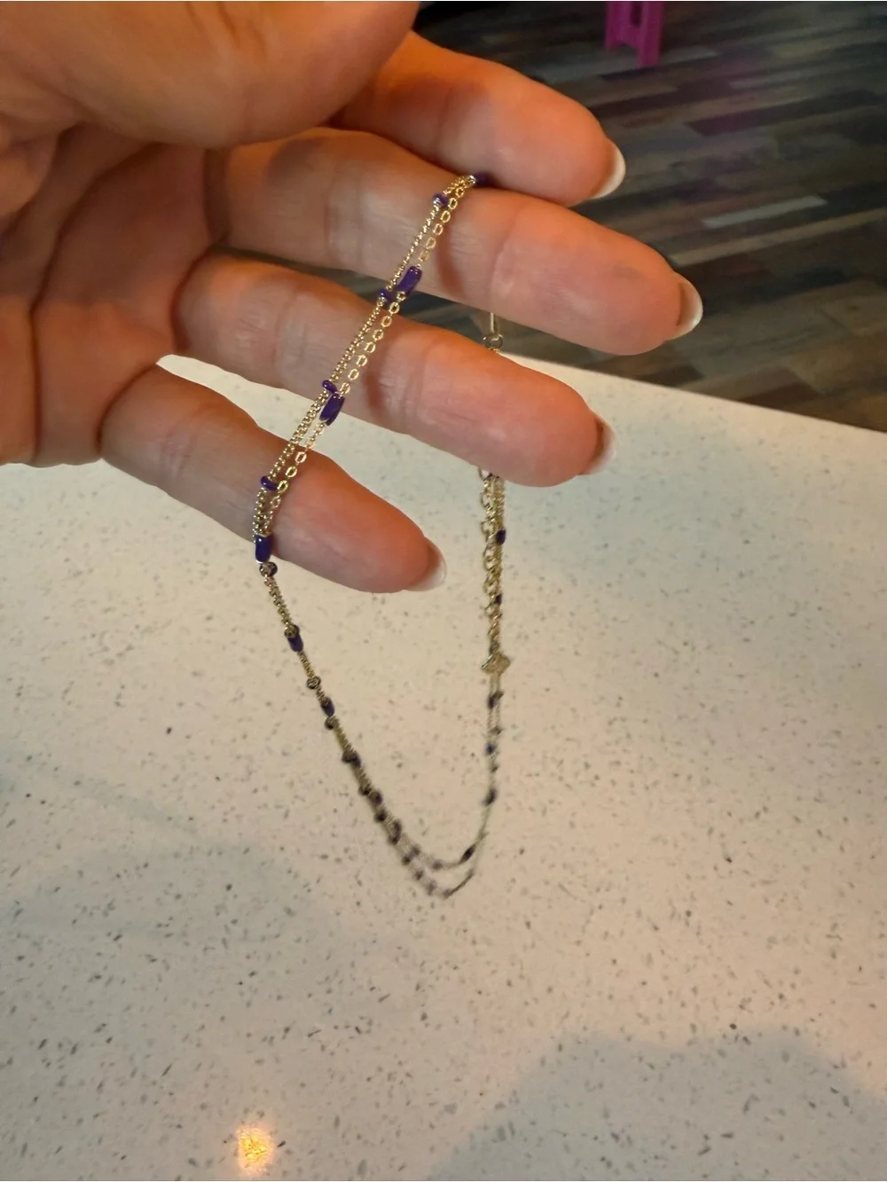 NEVER BEEN WORN Kendra Scott Gold Double Strand necklace with Purple beads